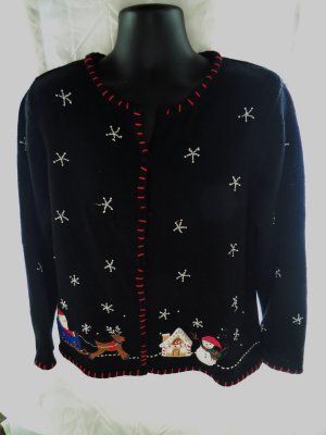 Holiday Appliqu&Atilde;&copy; Ugly Decorated Black Sweater Size Large / XL