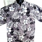 Pull-Over Hawaiian Shirt Size Medium Grey White Black Reverse Print