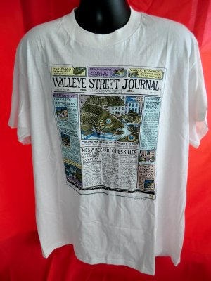 Vintage 1990 Fishing T-Shirt Size XL ~ Walleye (Wall) Street Journal