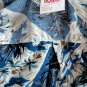 Reverse Hawaiian Pull-Over Shirt Size Large Go Barefoot Blue White Palm Trees