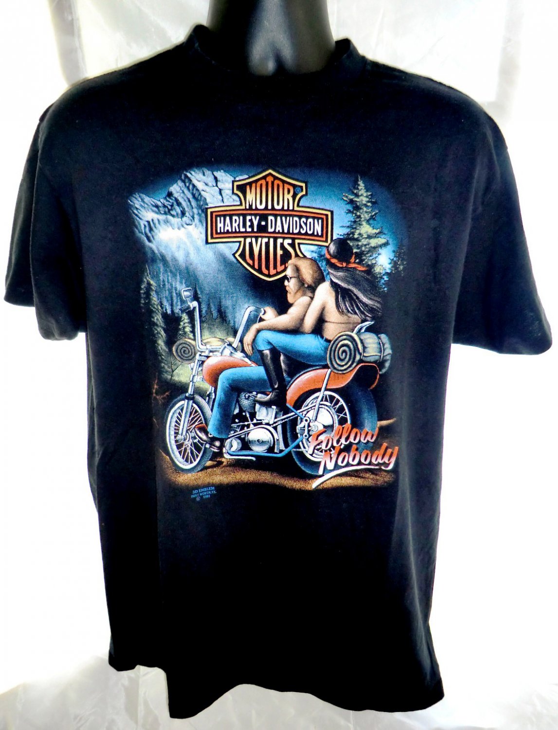 HOLD! Rare Vintage 1991 3D Emblem Harley Davidson T-Shirt Size Large JAPAN
