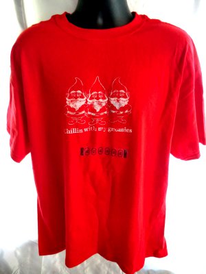Love Gnomes? Funny New Red T-Shirt ~ Chillin with my gnomies ~ Size XL