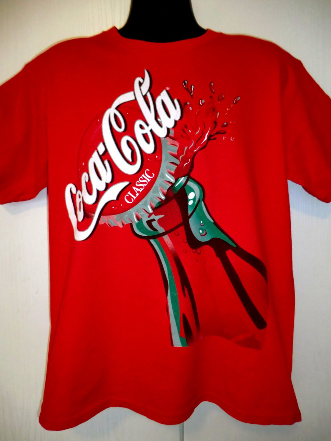 Vintage Red Coca Cola Large T-Shirt Coke Classic Glass Bottle