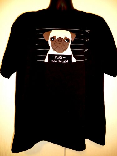 Funny Pug T-Shirt ~ Pugs Not Drugs ~ Size XL