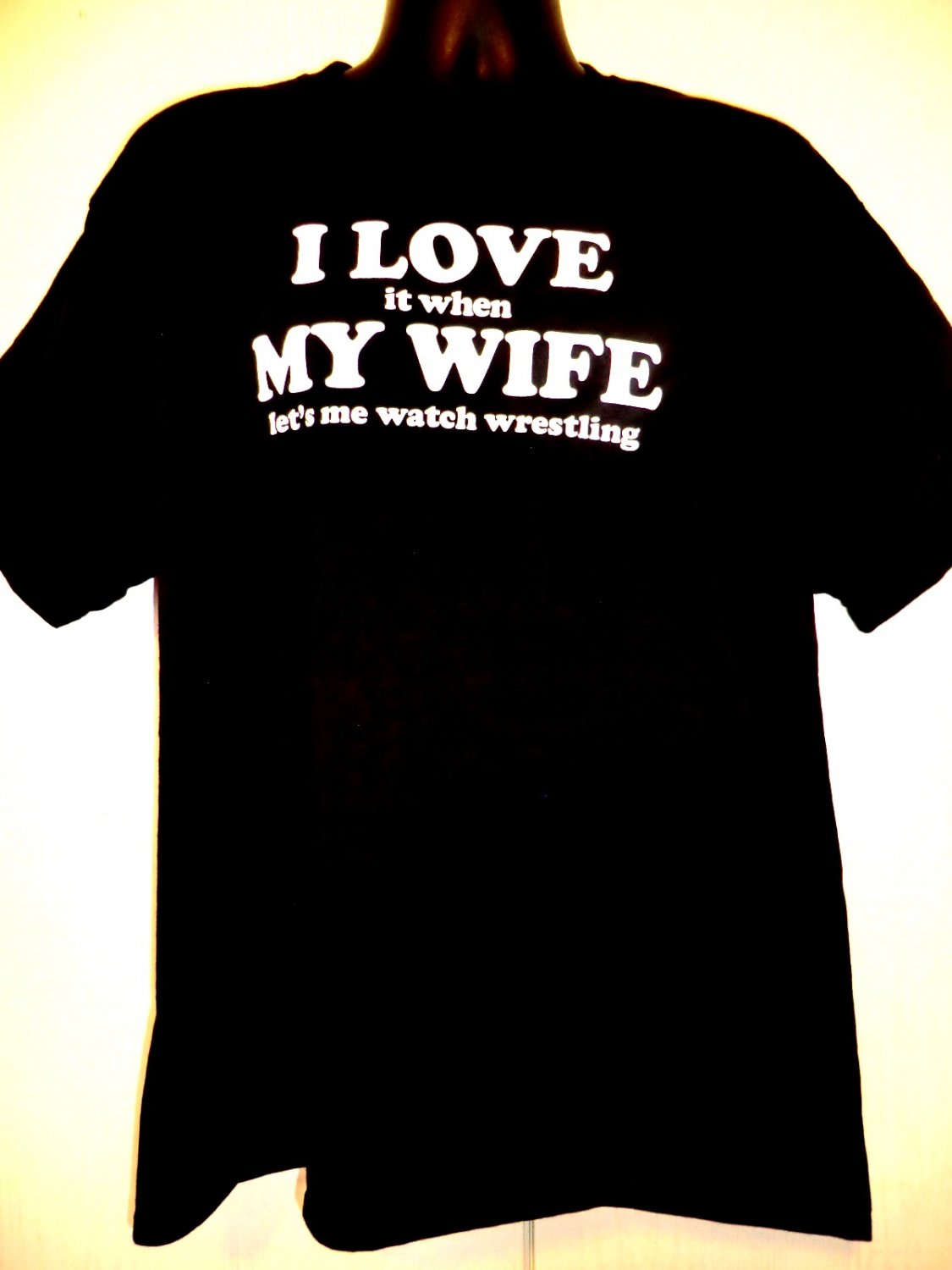 Funny Wrestling T Shirt~ I Love It When My Wife Lets Me Watch Wrestling ~ Size Large