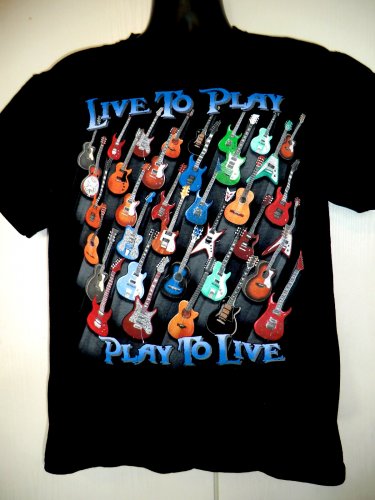 Love Guitars?! Live to Play ~~ Play to Live T-Shirt Size Large