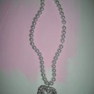 Cute new pretty white heart pendant princess necklace glass pearls.