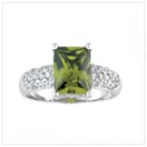 Green Square CZ Silver Ring