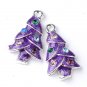 Red & Purple Enamel Crystal Christmas Tree Pendant Earrings