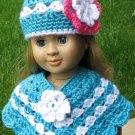 Hand Crocheted 2pc poncho and hat for American Girl or Gotz or 18 inces Dolls