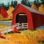 Covered Bridge Over Water, Original Oil Painting
