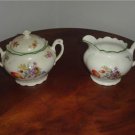 Union Czecho Slovakia Flowered Sugar Bowl & Creamer