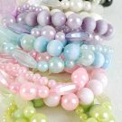 Braceles 3string Tiedye Lucite Ball & Pearls, Stretch/DZ 6 Color Asst