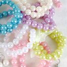 Bracelet & Earring Sets 2 string 12mm Pearls/DZ 6Color Asst,Stretch With Ribbons
