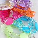 Bracelet & Earring Sets 2 string Large Acrylic Block,Stretch/DZ 7 Color Asst With Ribbons,Stretch