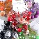 Bracelet & Earring Sets Large Lucite W Print Balls/ 6 Color Asst,Strtch