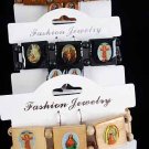 Bracelet & Earring Sets Religious Square/DZ **NEW** Natural Wood Color Asst,Stretch