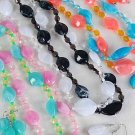 Necklace Set Lucite Ovel Marble Block w Beads Orange Black Blue White Pink Tealgreen 6 Color Mix