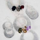 Necklace Set Silver Chain With Circle With Acrylic Stones/DZ Color Asst