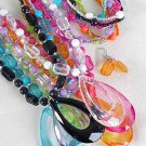 Necklace Sets Large Teardrop Pendant With Transparent Colors/DZ 7 Color Asst