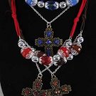 Necklace Sets Cc Beads W Large Cross/DZ **New Arrival** Antique Finish 6 Color Asst