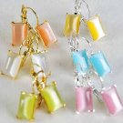 Earring cateye Oblong Asst Post/DZ*web* pink lime orange yellow aqua white mix