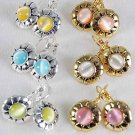 Earring Cateye Round post asst/DZ pink lime orange white yellow aqua mix - 50dz/cs