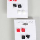 Earrings 3 Per Square Poly Red White Black Mix/DZ ** New Arrival** Color Asst
