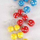 Earrings Ball Polkadot Dangles2.5" Long,Color Asst/DZ 6 Color Asst