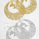 Earrings Filigree Circle W Dolphin 2.5''x2.5''/DZ ** New Arrival** choose Gold or Silver Finish