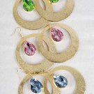 Earrings Gold Circle Dange W Acrylic Stones/DZ 6 Color Asst,2.5" Wide