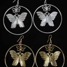 Earrings Large Circle W Butterfly/DZ ** New Arrival** Choose Gold or Silver Finish