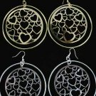 Earrings Large Circle W Filigree Hearts 3''x3''/DZ ** New Arrival** Choose Gold or Silver