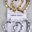 Earrings Large Pincatch Heart,3''x2.75''/DZ ** New Arrival** Gold or Silver