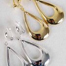 Earrings Metal Teardrop Dangle Clip On 2.25" Long/DZ **Clip On** Choose Gold Or Silver