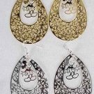 Earrings Teardrop Filigree W Mouse 2''x1.5''/DZ ** New Arrival** Choose gold or Silver