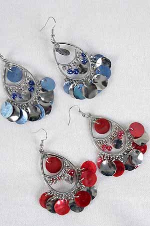 Earrings Teardrop With Shells Silver Finish/DZ **NEW Arrival** 6 Color Asst