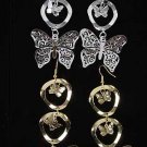 Earrings Trio Butterflys Dangle L-3''/DZ ** New Arrivall** choose silver or gold