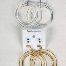 Earrings Triple Cirple W Color Stones, 3per/DZ **New Arrival** Choose Gold Or Silver Finish