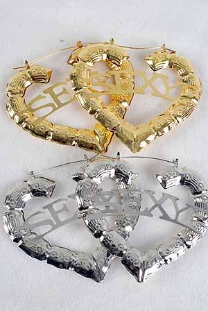 Earrings Metal Pincatch Heart Sexy/DZ Size 3"x3",Choose Gold Or Silver Finish