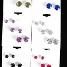 Earring 3per Color stone Mix/DZ 7mm 9mm 12mm Mix,2 Color Asst