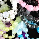 Bracelet Lucite W Ribbon tie, Pearls Mix, Stretch/DZ 6Color Asst