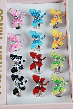 Rings Drangfly Epoxy With Rhinestones/DZ Color Asst**Adjustable**
