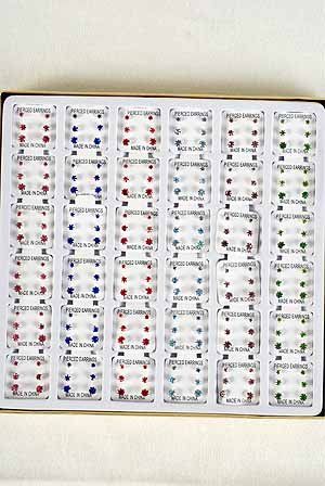 Trios 3per Rhinestone Studs 3dz/dy Multi Color Asst 216pcs earrings (Swaroski-like)