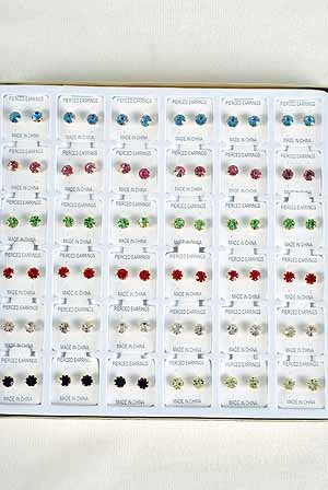 Earrings,Multi Color Stone Mix 36pairs Studs/ DY **HOT** with Display Case (Swaroski-like)