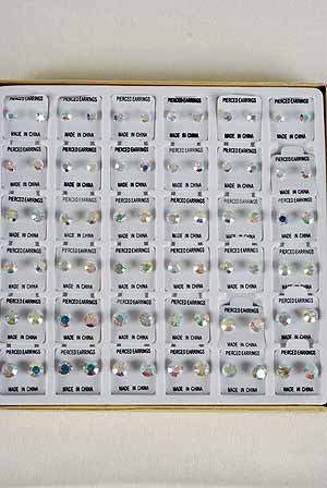 Crystal Earrings AB Clear 36pairs with Display Case ** New Arrival** 6mm 7mm 8mm Mix Size