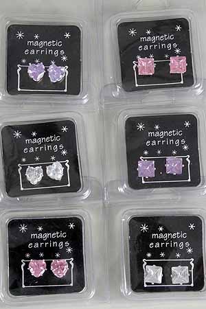 Earring Magnetic 9MM CZ Cubic Heart ,Color Asst Cubic Zirconia**SHINY*