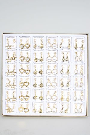 Silver Earrings Asst Shaps 36pairs with Display Case **Asst Styles-heart,star, circle,etc **HOT**