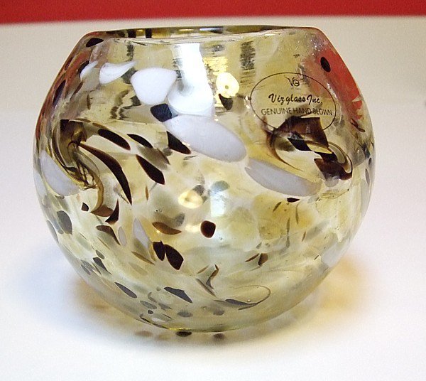 HAND BLOWN ART GLASS BOWL VIZ GLASS COMPANY UNIQUE ONE OF A KIND SWIRLS