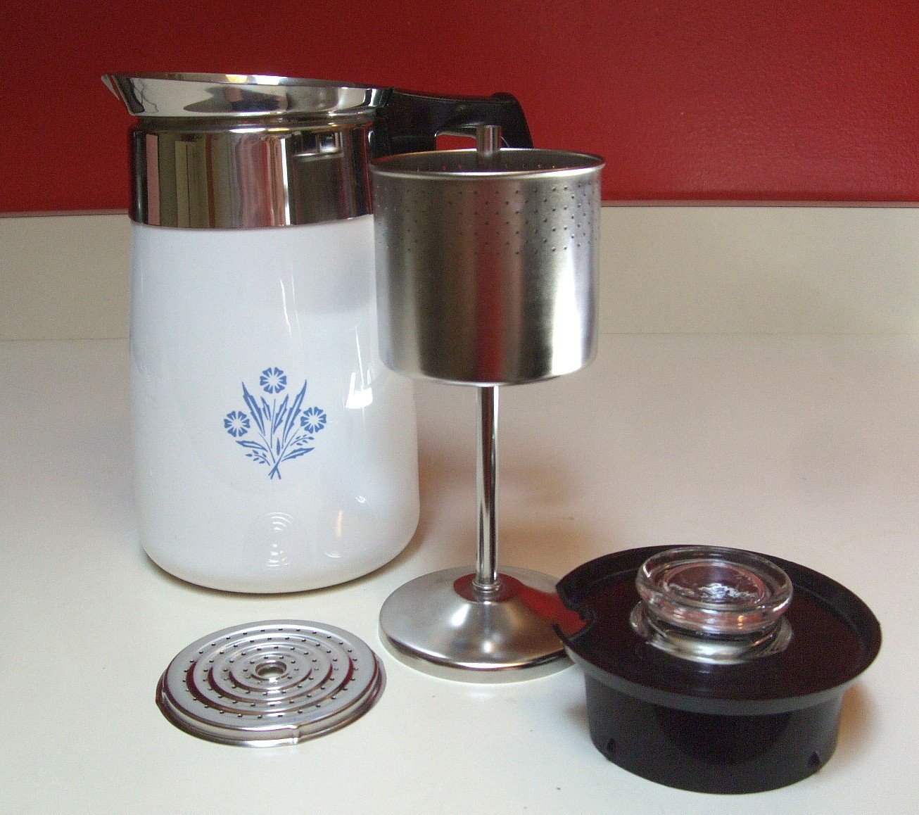 Corningware Cornflower Blue Stovetop Coffee Pot Percolator Six 6 Cup